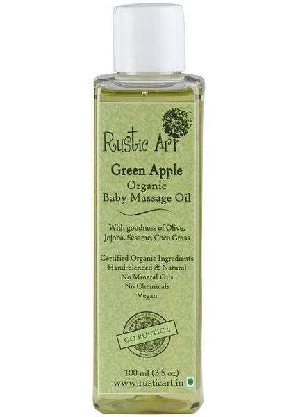 Organic Baby Oil - Green Apple, Rustic Art (100ml)