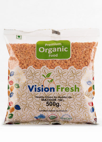 Organic Masoor Dal (Split Pink Lentil Without Skin), Vision Fresh (500gm)