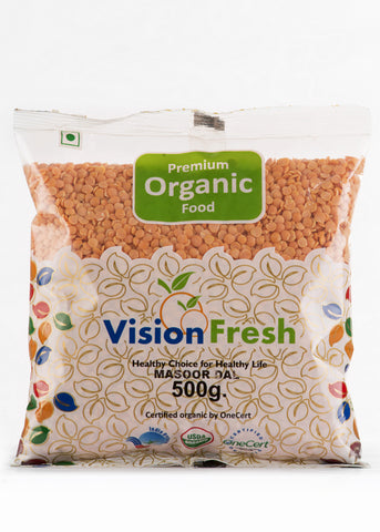 Organic Masoor Dal (Split Pink Lentil Without Skin), Vision Fresh (500gm)