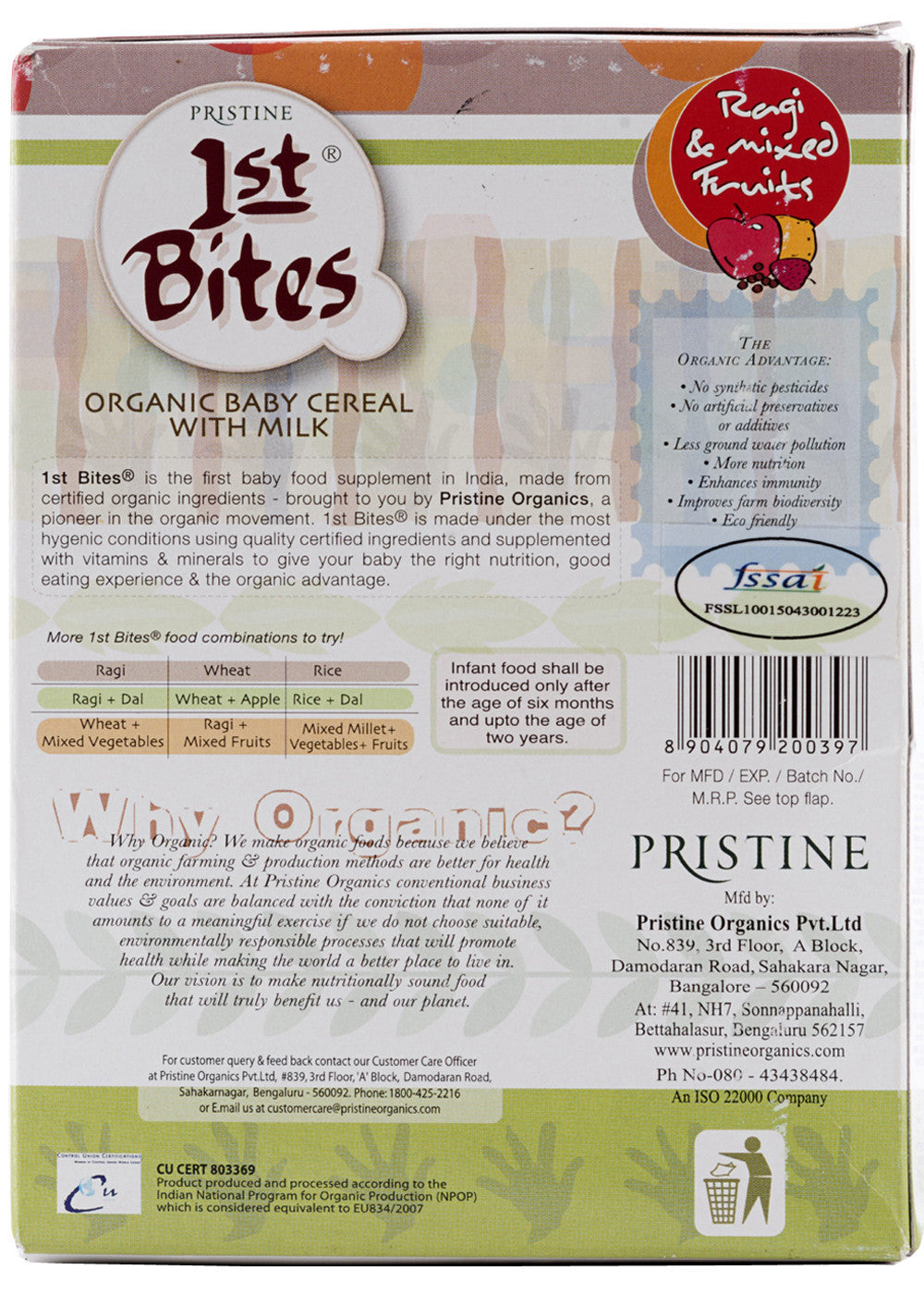 Organic 1st Bites - Ragi & Mixed Fruits, Pristine (300gm)