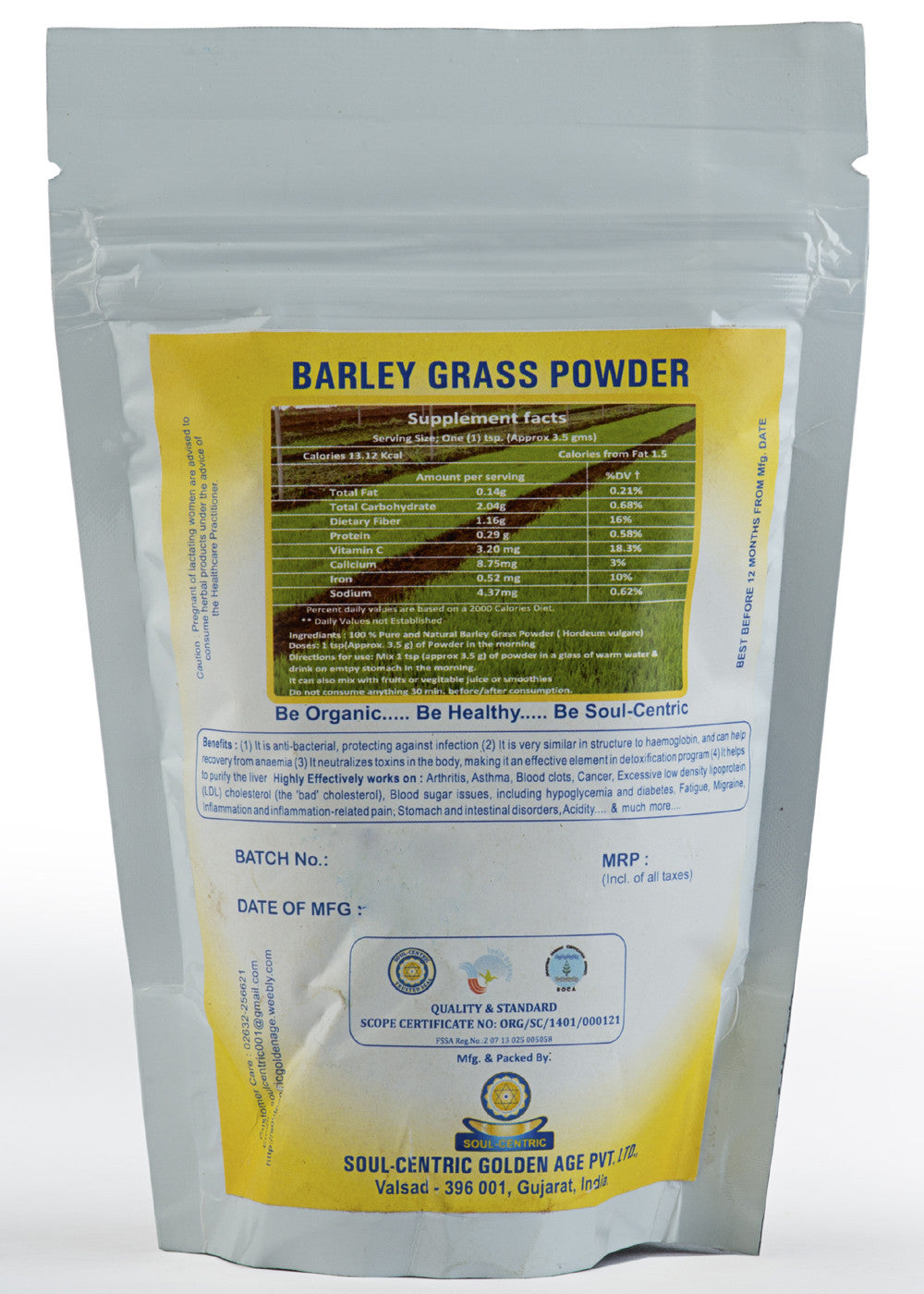 Organic Barley Grass Powder, Soul Centric (50gm)