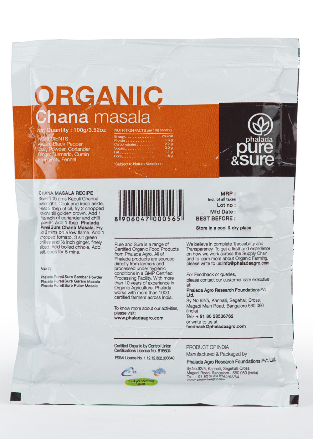 Organic Chana Masala, Pure & Sure (100gm)