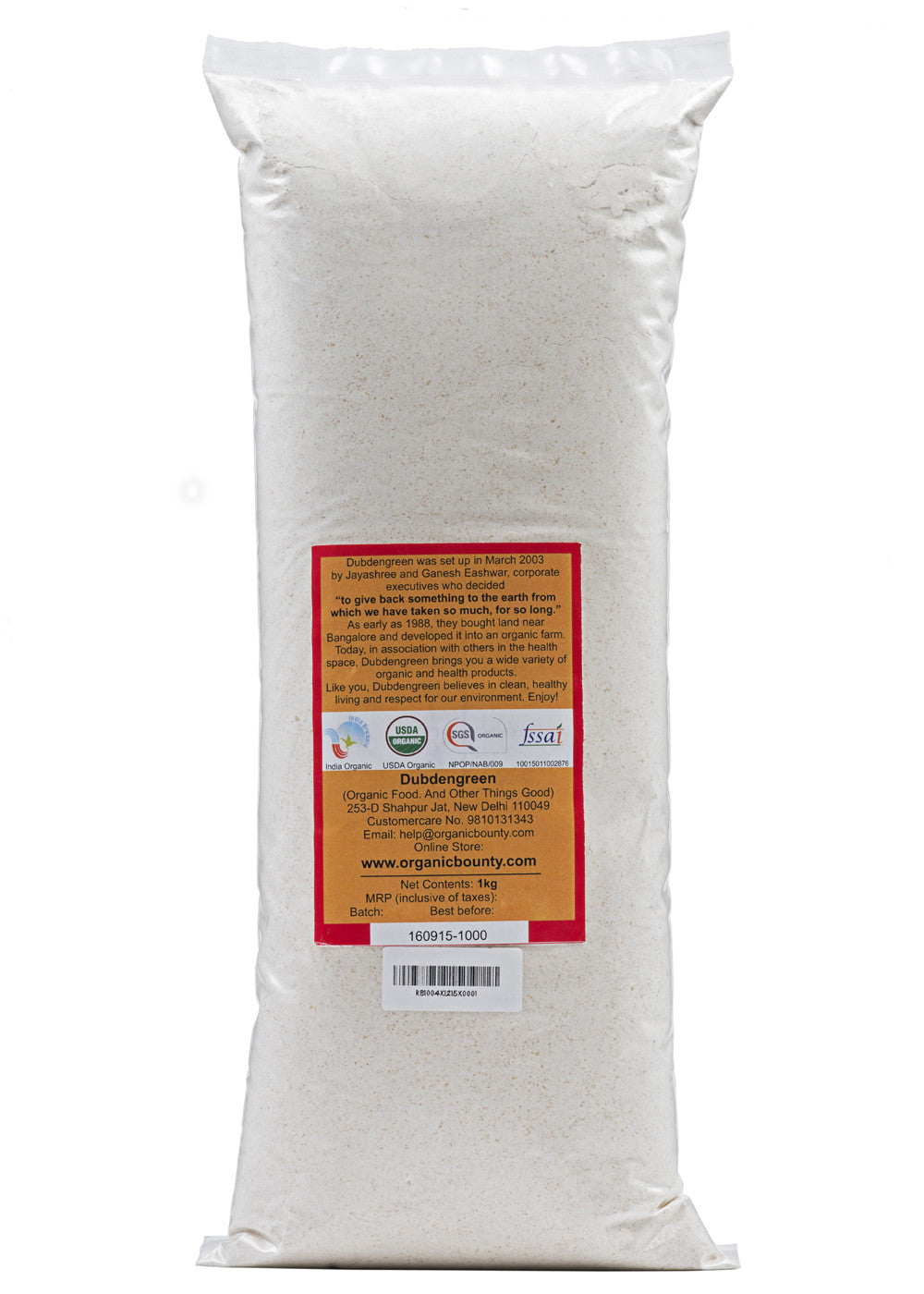 Organic Gehun Atta (Whole Wheat Flour), Dubdengreen (1kg)