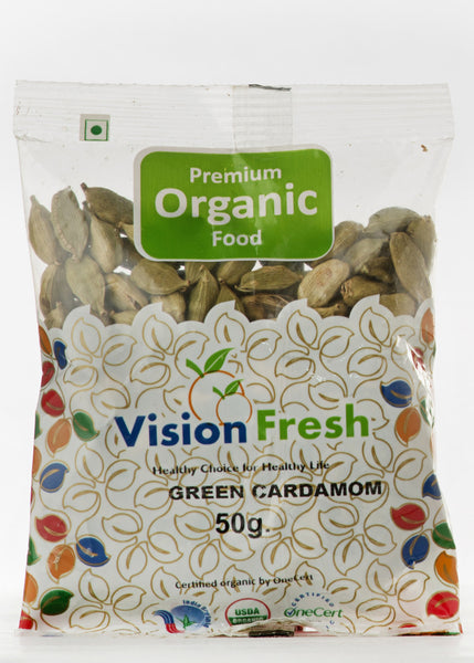 Organic Hari Elaichi (Green Cardamom), Vision Fresh (50gm)