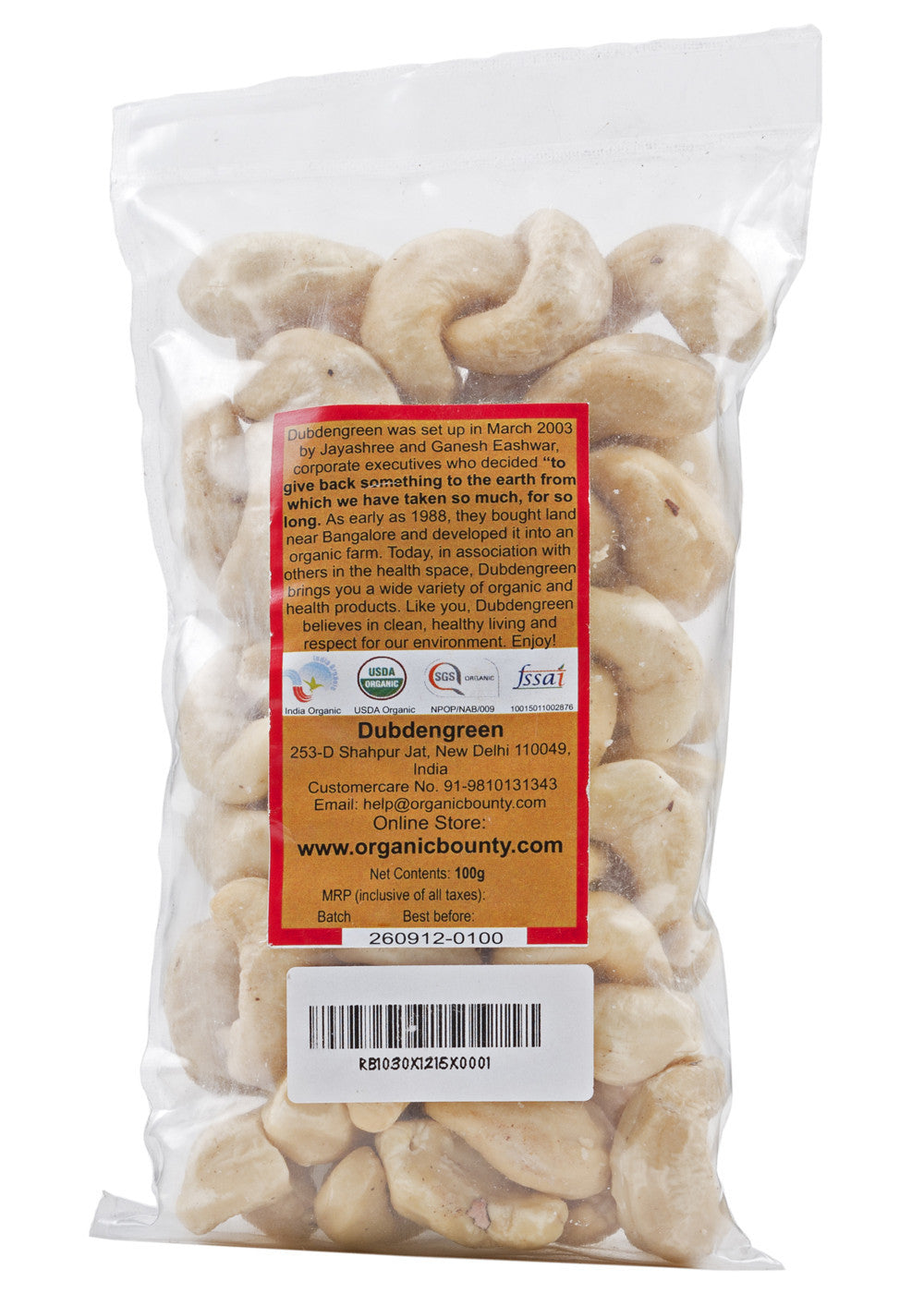 Organic Kaju (Cashew), Dubdengreen (100gm)