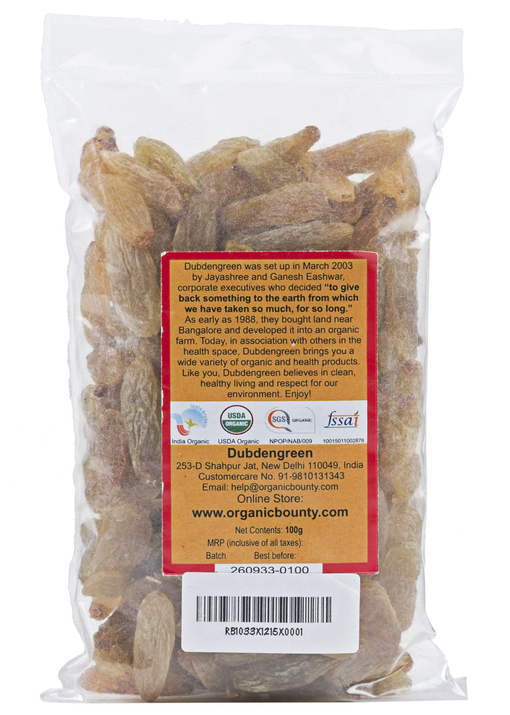 Organic Kismish (Raisins), Dubdengreen (100gm)