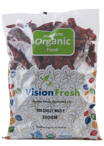 Organic Lal Mirch Whole (Red Chilli), Vision Fresh (200 gm)