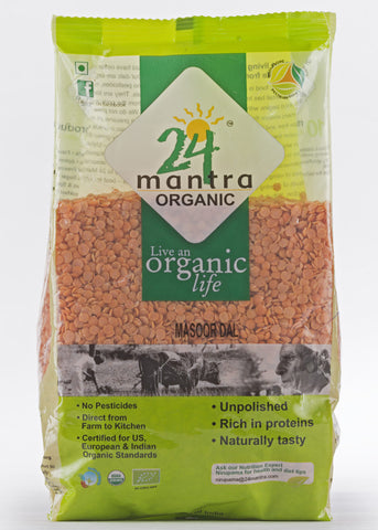 Organic Masoor Dal (Split Pink Lentil Without Skin), 24 Mantra (500gm)