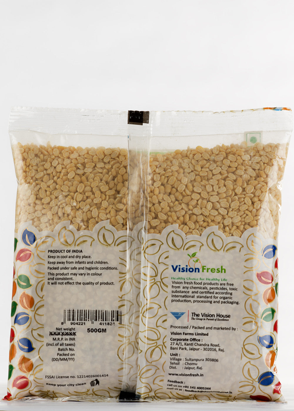 Organic Moong Dal (Split Yellow Lentil Without Skin), Vision Fresh (500gm)