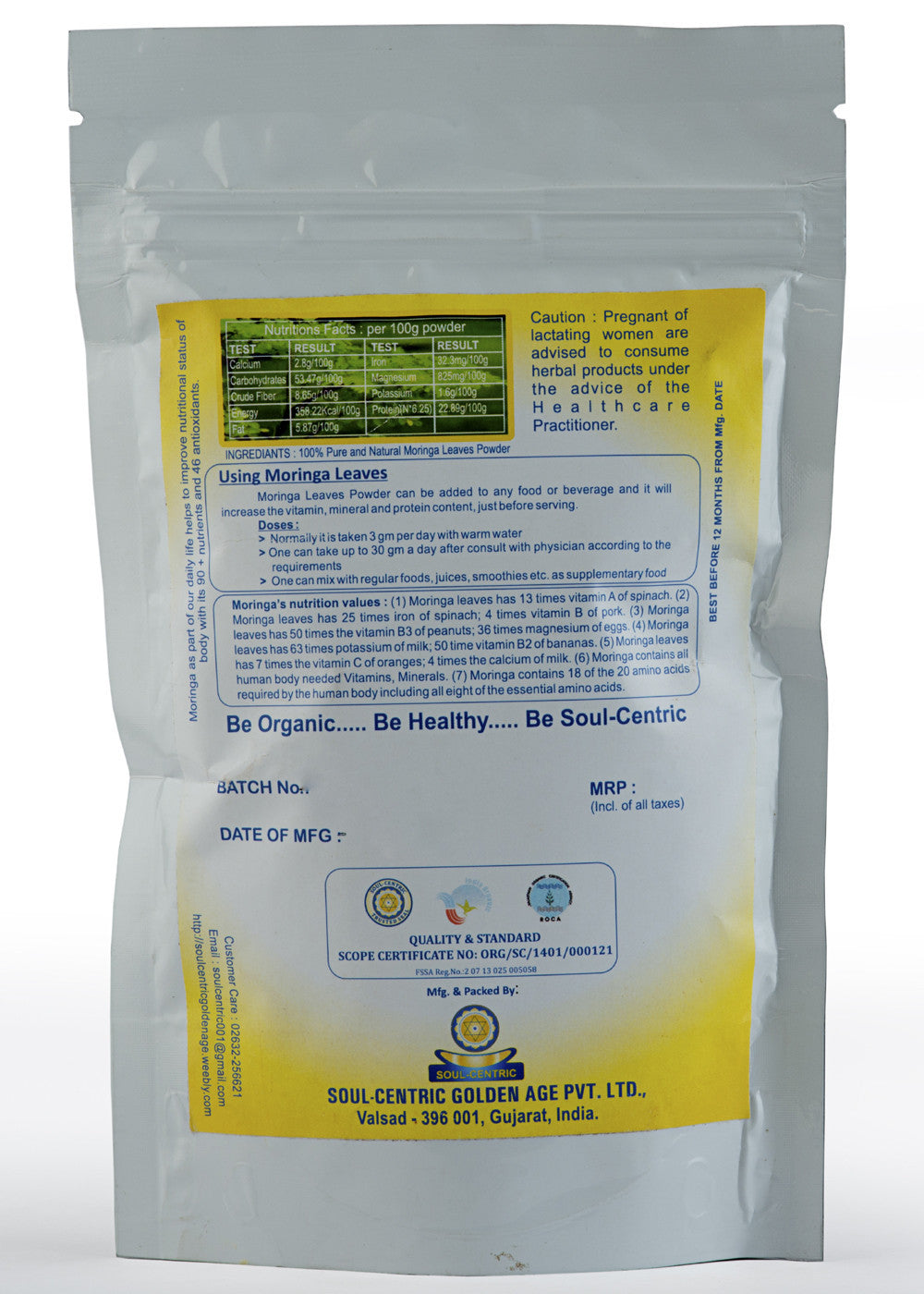 Organic Moringa Powder, Soul Centric (100gm)
