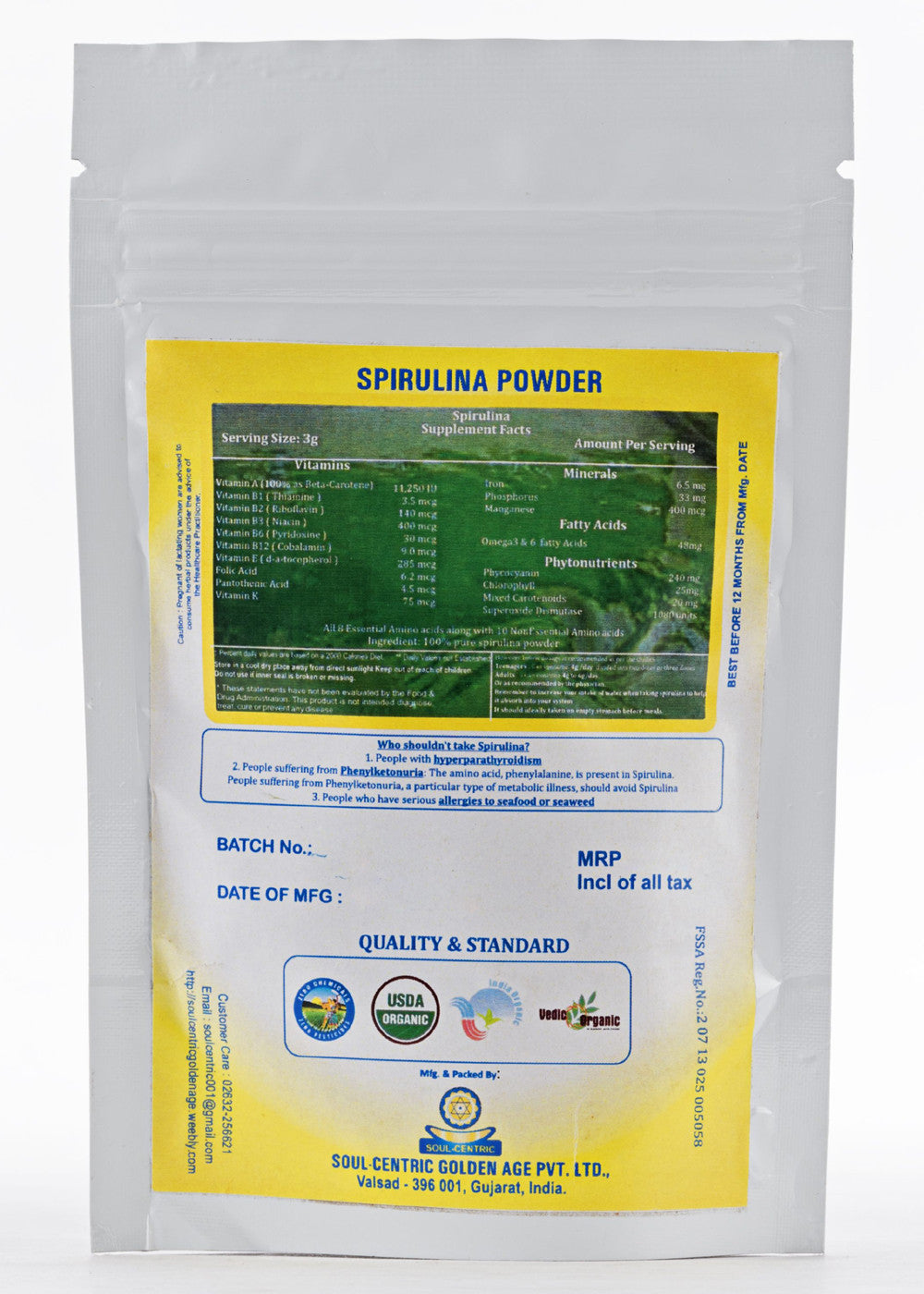 Organic Spirulina Powder, Soul Centric (100gm)