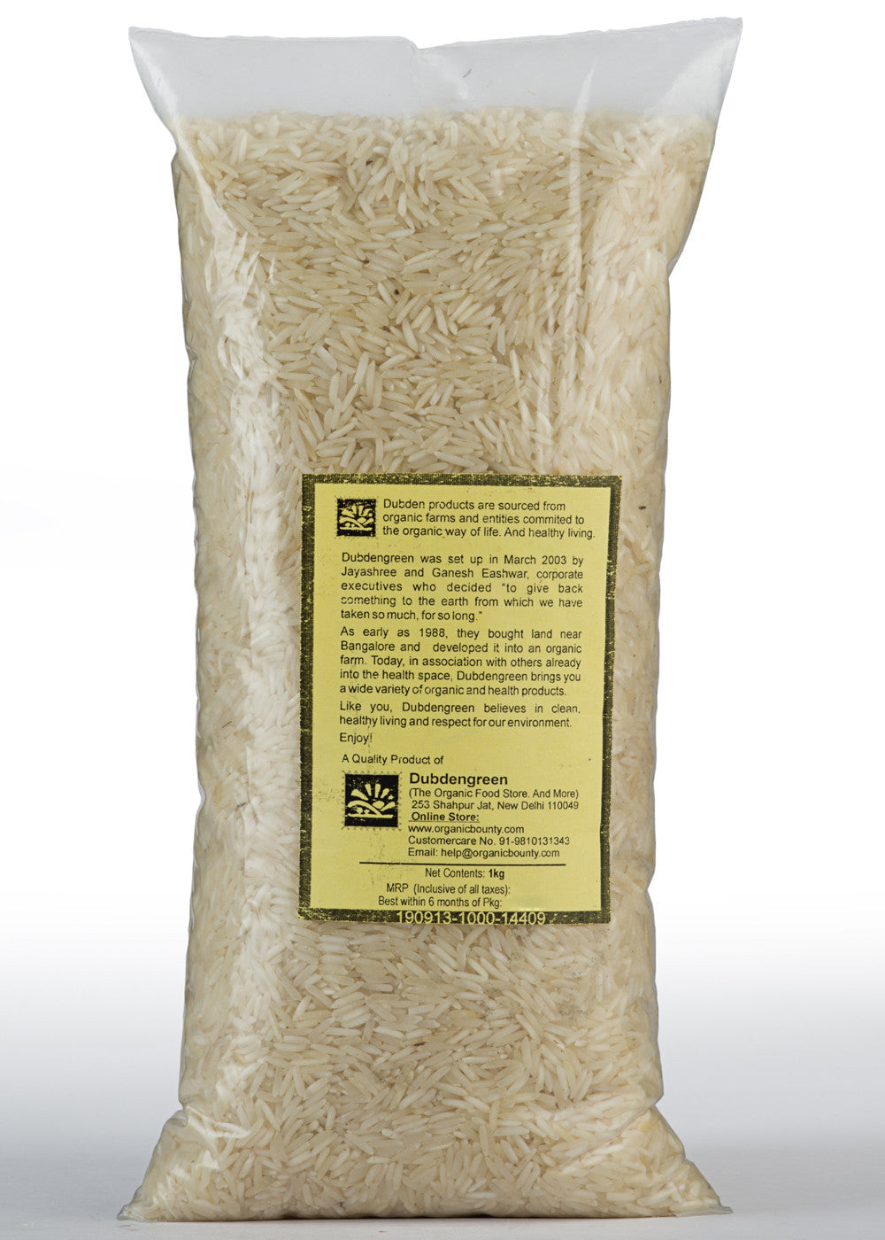 Organic White Basmati Rice, Dubdengreen (1kg)